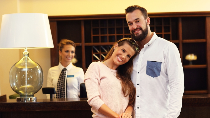 couple in reception at hotel